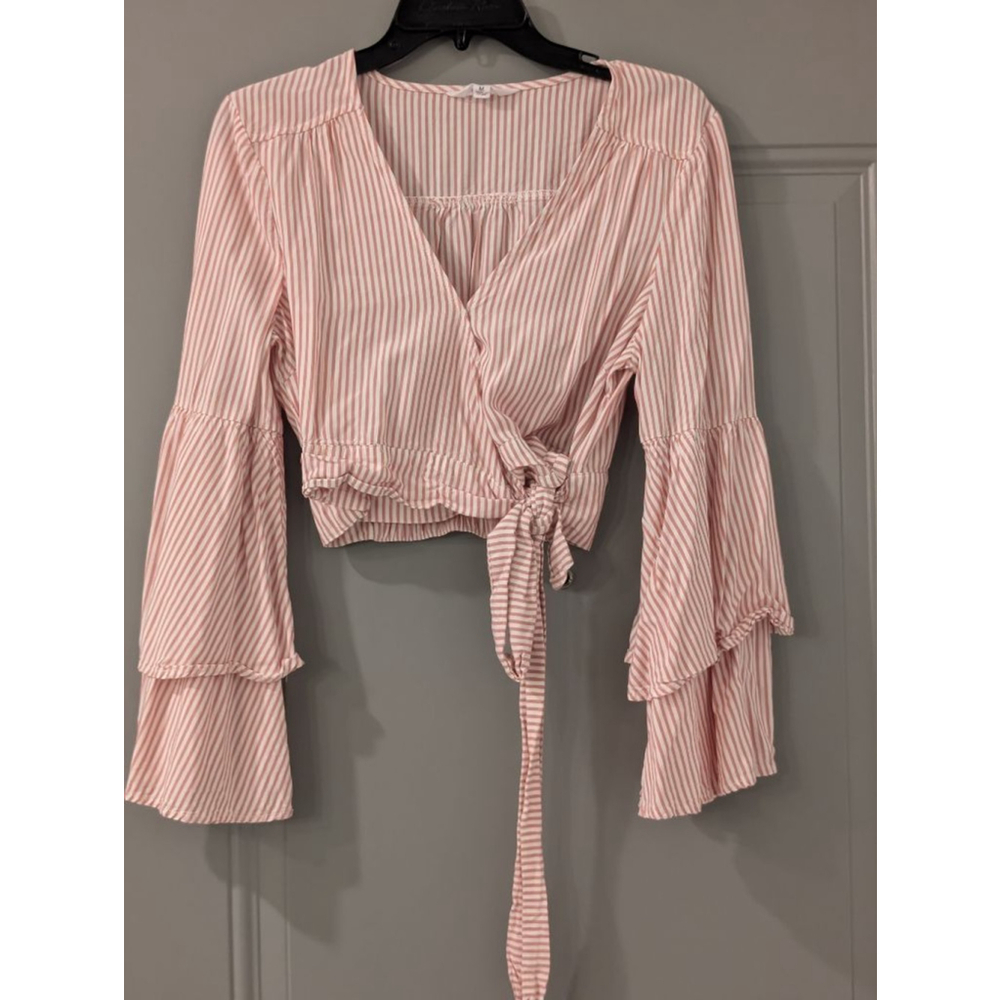 Women's JACK by BB DAKOTA Pink & White Striped Blouse M - Picture 2 of 9